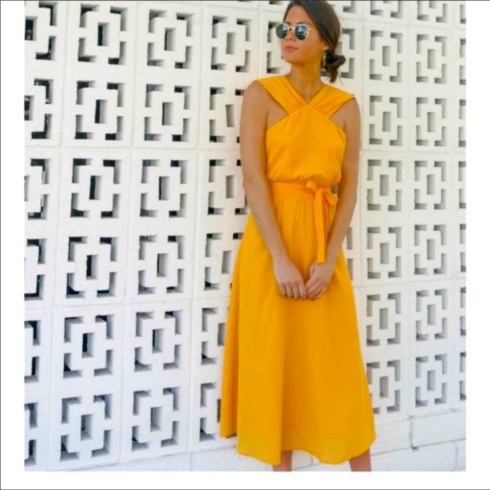 Sunny yellow low-back midi dress by & Other Stories (Paris)